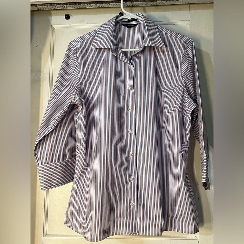 Lands' End Multicolor Striped WRINKLE FREE Broadcloth Shirt SZ 14 EUC